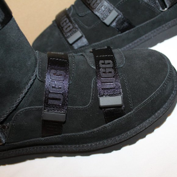 NIB UGG WOMEN'S SUEDE STRAP MOTO CLASSIC SHORTS BOOTS BLACK‎ - Picture 4 of 9